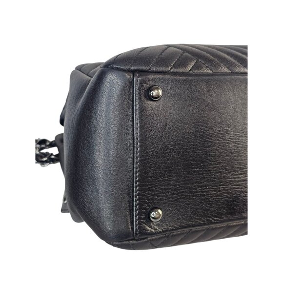 CHANEL CC Crossing Shopping Tote Shoulder Bag Chain Black Chevron 2016 Silver - Picture 12 of 16